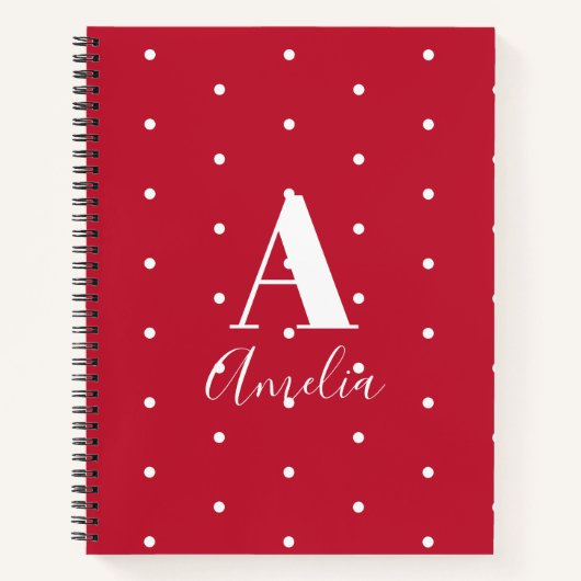 Monogramm Name Red Polka Dots Muster Notizblock (Vorderseite)