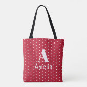 Monogramm Name Red Polka Dots Muster Typografie Tasche (Rückseite)