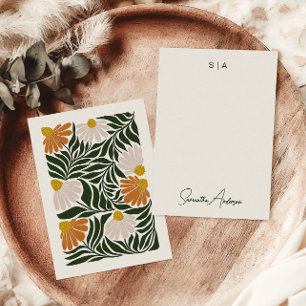 Monogramm & Name Retro Vintage-Stil Erdige Blumenm Mitteilungskarte