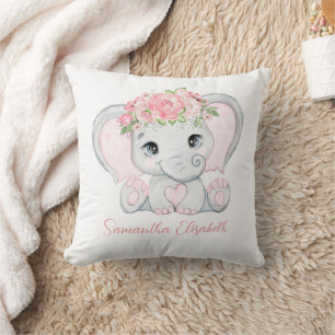 Monogramm Name Rosa Baby-Elefant Mädchen-Kinderzim Kissen