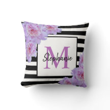 Monogramm Name Rosa Blume Schwarzer Streifen Lila