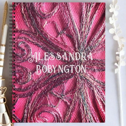 Monogramm Name Rosa elegante Blumenrizierung Notizblock