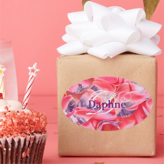 Monogramm Name Rosa Elegante Einfache moderne Vorl Ovaler Aufkleber (Party)