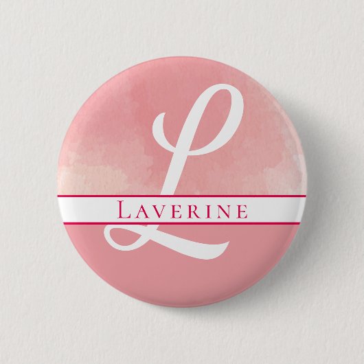 Monogramm Name Rosa Farbe Button (Vorderseite)