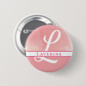 Monogramm Name Rosa Farbe Button (Vorne & Hinten)
