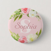 Monogramm Name Rosa Farbe Button (Vorderseite)