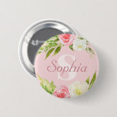 Monogramm Name Rosa Farbe Button (Vorne & Hinten)
