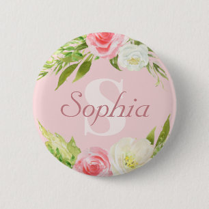 Monogramm Name Rosa Farbe Button