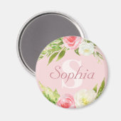 Monogramm Name Rosa Farbe Magnet (Vorderseite/Rückseite)