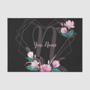 Monogramm Name Rosa Florales Geometrisches Rahmen  Seidenpapier