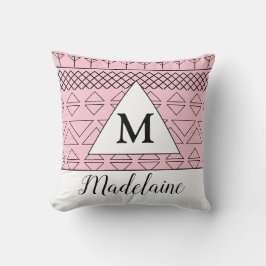 Monogramm Name Rosa Geometrisches Muster Print Kissen