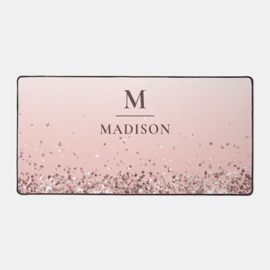 Monogramm Name Rosa Glitzer Stilvoll Mit Monogramm Schreibtischunterlage (Vorderseite)