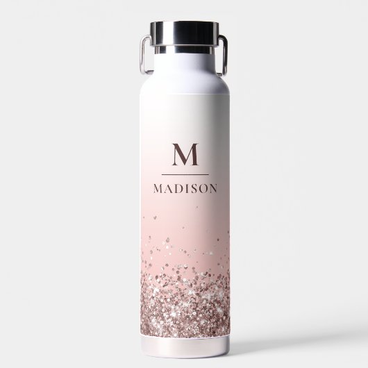Monogramm Name Rosa Glitzer Stilvoll Mit Monogramm Trinkflasche (Vorne)