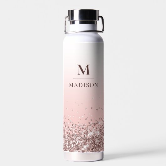 Monogramm Name Rosa Glitzer Stilvoll Mit Monogramm Trinkflasche (Rückseite)
