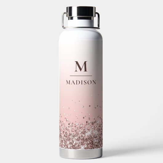 Monogramm Name Rosa Glitzer Stilvoll Mit Monogramm Trinkflasche (Rückseite)
