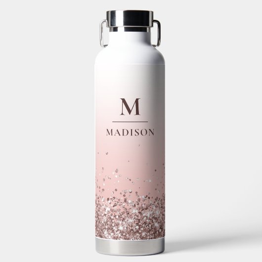 Monogramm Name Rosa Glitzer Stilvoll Mit Monogramm Trinkflasche (Vorderseite)