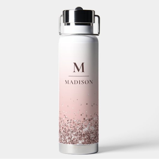 Monogramm Name Rosa Glitzer Stilvoll Mit Monogramm Trinkflasche (Hinten)