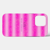 Monogramm Name Rosa Glitzer Streifen Case-Mate iPhone Hülle (Rückseite (Horizontal))