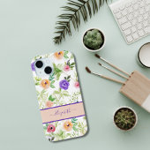 Monogramm Name Rosa Lila Pfirsichfarben Blütenfarb Case-Mate iPhone Hülle