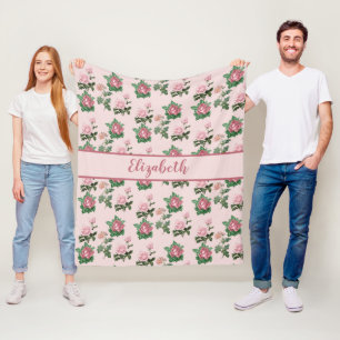Monogramm Name Rosa Rosen Floral Shabby Chic Fleecedecke