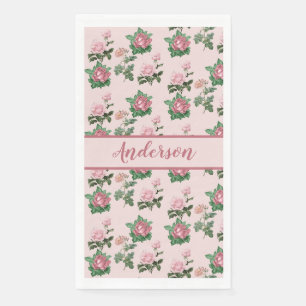 Monogramm Name Rosa Rosen Floral Shabby Chic Serviette