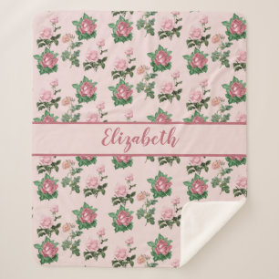 Monogramm Name Rosa Rosen Floral Shabby Chic Sherpadecke