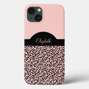 Monogramm Name Rosa Schwarz Leopard Gepard Druck  Case-Mate iPhone Hülle
