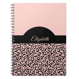 Monogramm Name Rosa Schwarz Leopard Gepard Druck  Notizblock