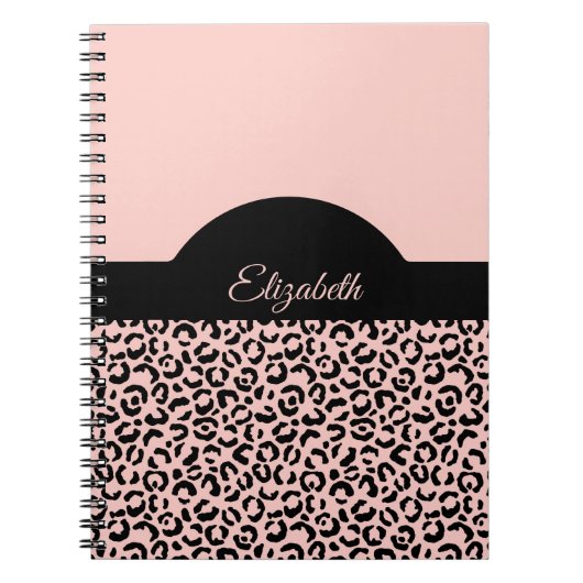 Monogramm Name Rosa Schwarz Leopard Gepard Druck Notizblock (Vorderseite)