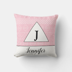 Monogramm Name Rosa Weiß Geometrisches Muster Kissen