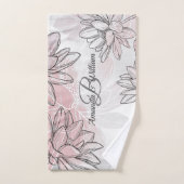 Monogramm Name Rosa Weiße Blume Aquarellsilber Badhandtuch Set (Handtuch)
