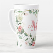 Monogramm Name Rosa Weiße Rosa Wasserfarbe Blütenf Milchtasse (Linke Ecke)