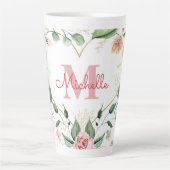 Monogramm Name Rosa Weiße Rosa Wasserfarbe Blütenf Milchtasse (Vorderseite)