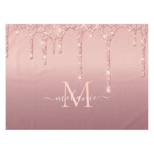 Monogramm Name Rose Gold Blush Glitzer Tablette Tischdecke (Vorderseite (Horizontal))