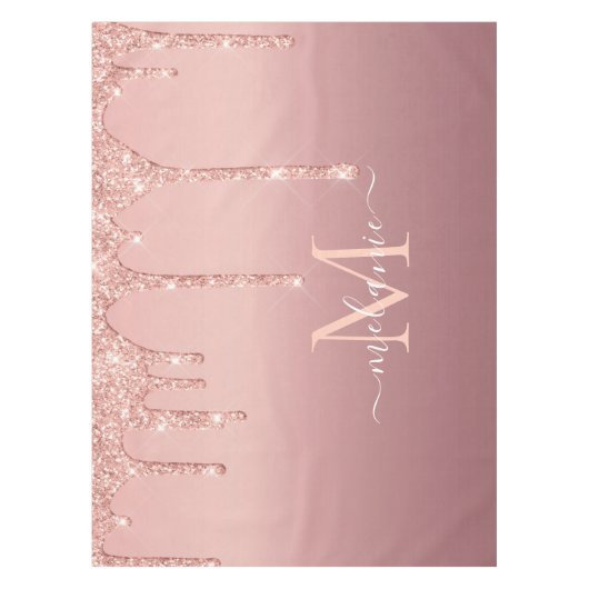 Monogramm Name Rose Gold Blush Glitzer Tablette Tischdecke (Vorderseite)
