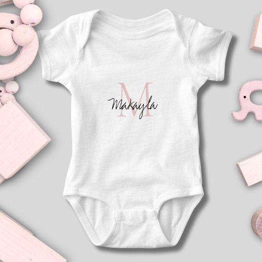 Monogramm Name Rosé Schrift Baby Strampler