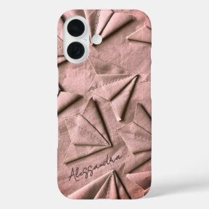 Monogramm Name Roségold 3D-Effekt Toile-Optik Cool iPhone 16 Hülle