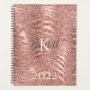 Monogramm Name Roségold Glitter Tierprint Planer