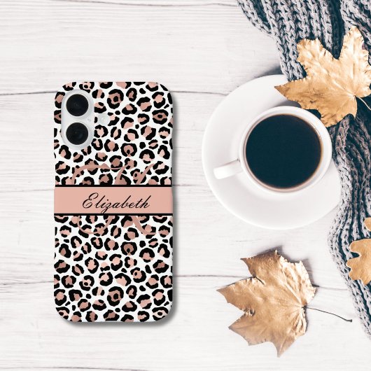 Monogramm Name Roségold Schwarz Leopardendruck Case-Mate iPhone Hülle