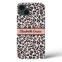 Monogramm Name Roségold Schwarz Leopardendruck