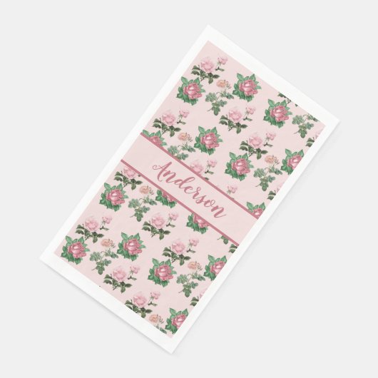 Monogramm Name Roses Roses Shabby Chic Serviette (Ecke)