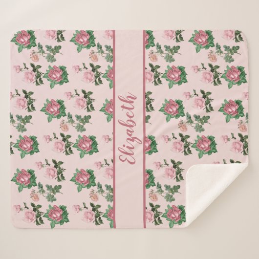 Monogramm Name Roses Roses Shabby Chic Sherpadecke (Vorderseite (Horizontal))