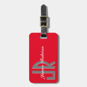 Monogramm/Name, rot, grau und weiß personalisieren Gepäckanhänger (Vorderseite vertikal)