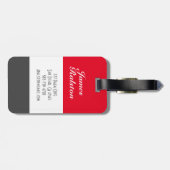 Monogramm/Name, rot, grau und weiß personalisieren Gepäckanhänger (Rückseite horizontal)