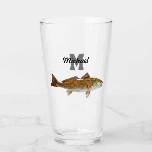 Monogramm Name Rotbarsch Fischen Männer Sport im F Glas (Vorderseite)