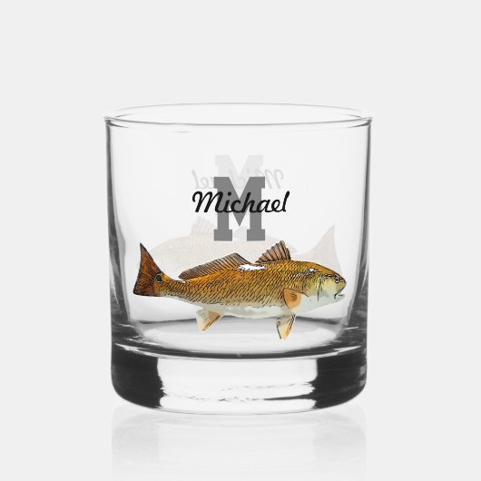 Monogramm Name Rotbarsch Fischen Männer Sport im F Whiskyglas (Rückseite)