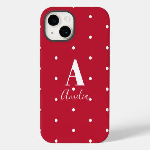 Monogramm-Name Rote Punkte Muster iPhone 14 Hülle