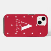 Monogramm-Name Rote Punkte Muster iPhone Hülle (Rückseite (Horizontal))
