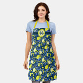 Monogramm Name Rustikaler Zitrus Lemonen Chic Blau Schürze (Getragen)