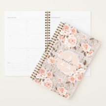 Monogramm Name Rustikales Holz und Vintage Rose Ro